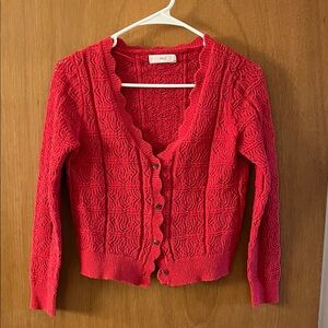 Mango Red Textured Knit Cardigan